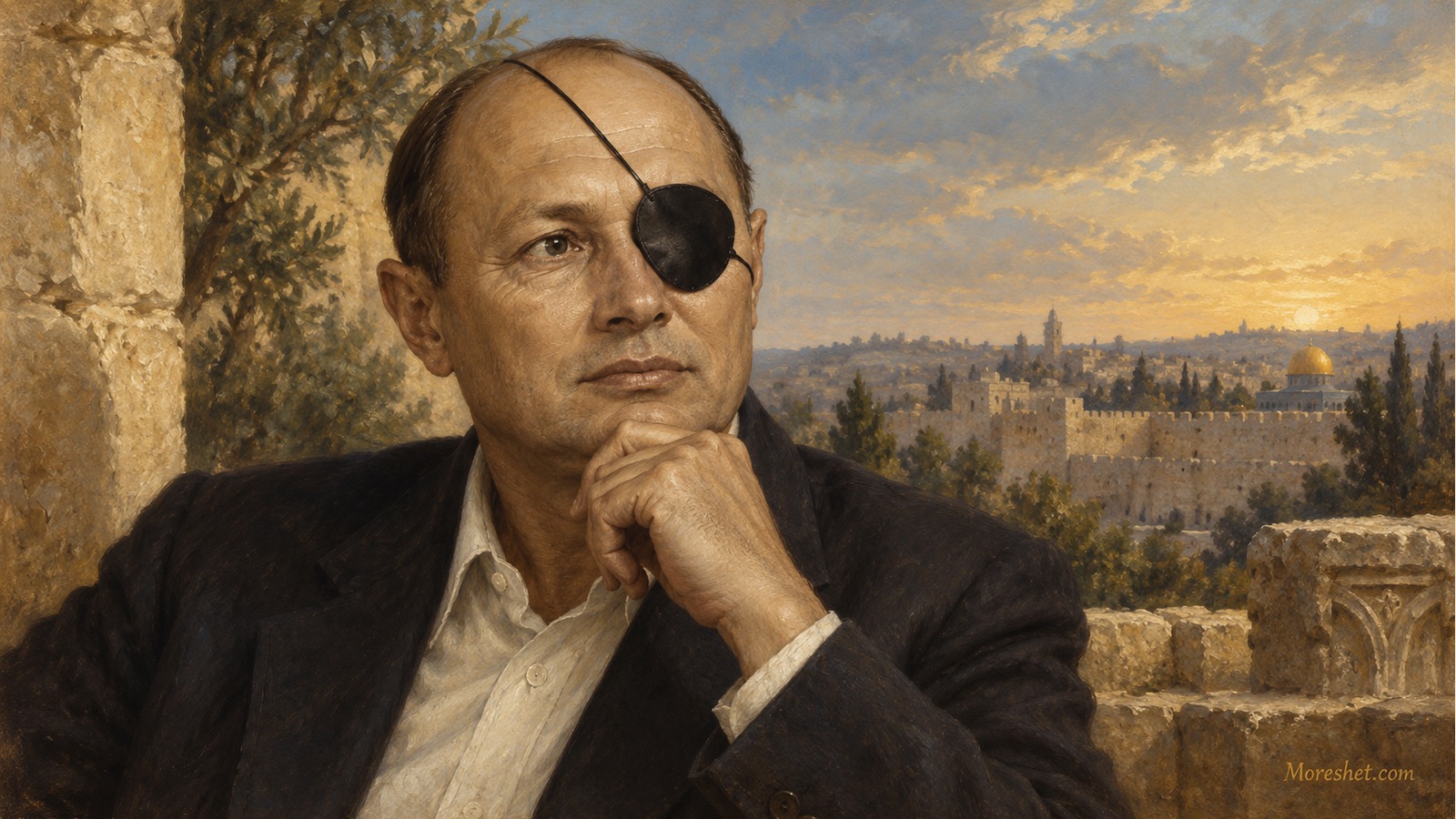 משה דיין — דיוקן אמנותי שנוצר באמצעות בינה מלאכותית