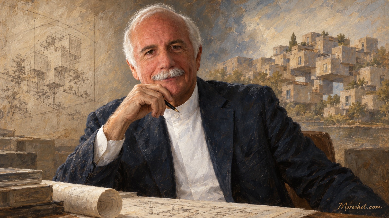 Moshe Safdie — AI-generated artistic portrait